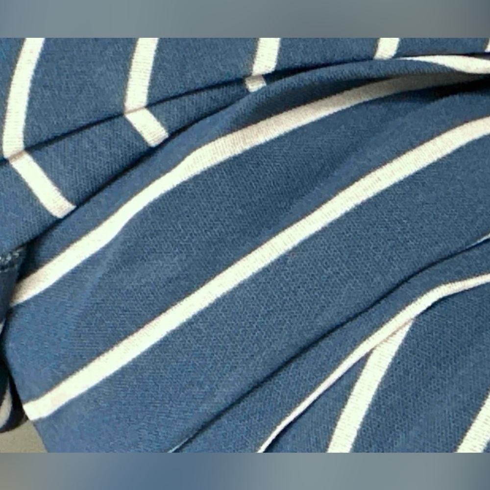 Striped Blue White V-Neck High Low Maxi Dress Sleeveless, Spaghetti Straps Flar - Picture 10 of 10